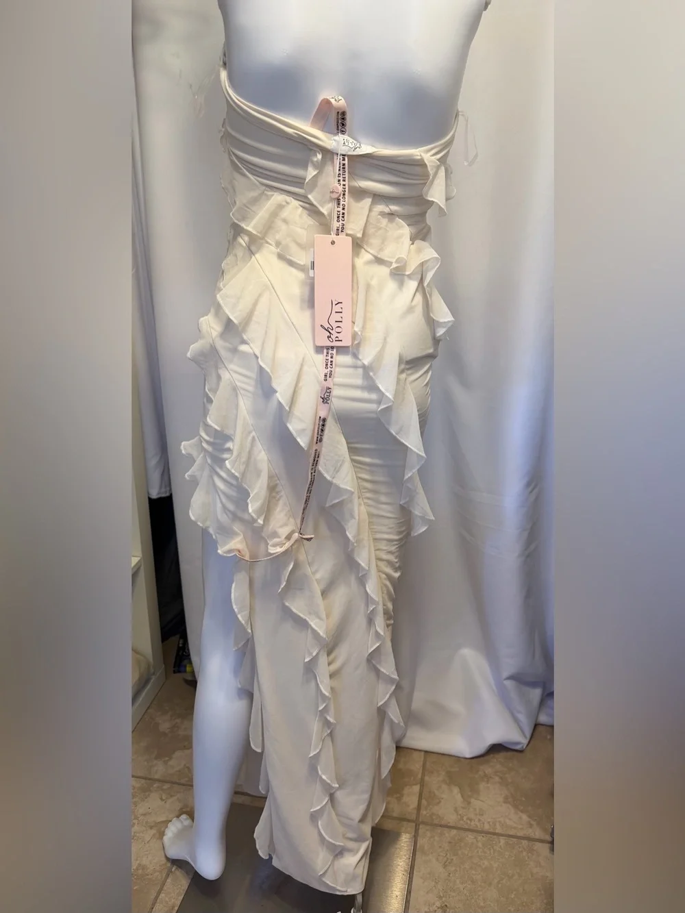 Oh Polly White One-Shoulder Ruffle Asymmetric Maxi Dress - Picture 8 of 12